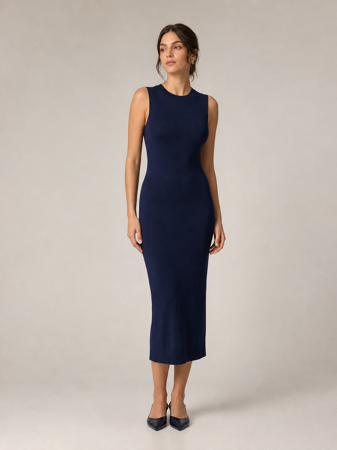 Navy Knit Midi Dress